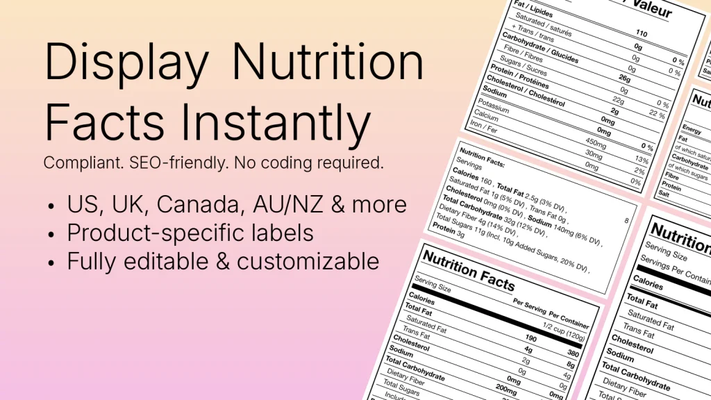 Display nutrition facts on Shopify