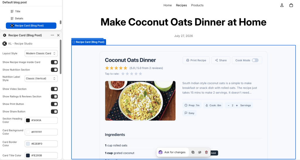 Add recipe app block to shopify