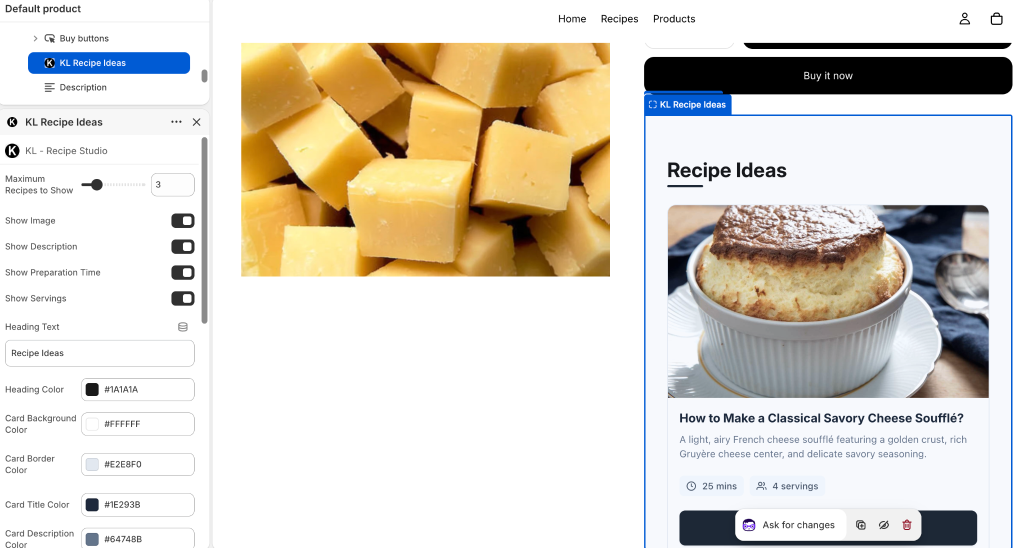 Add recipe ideas block