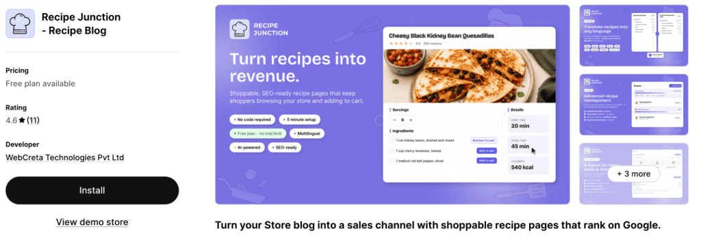 Recipe Junction App for Shopify