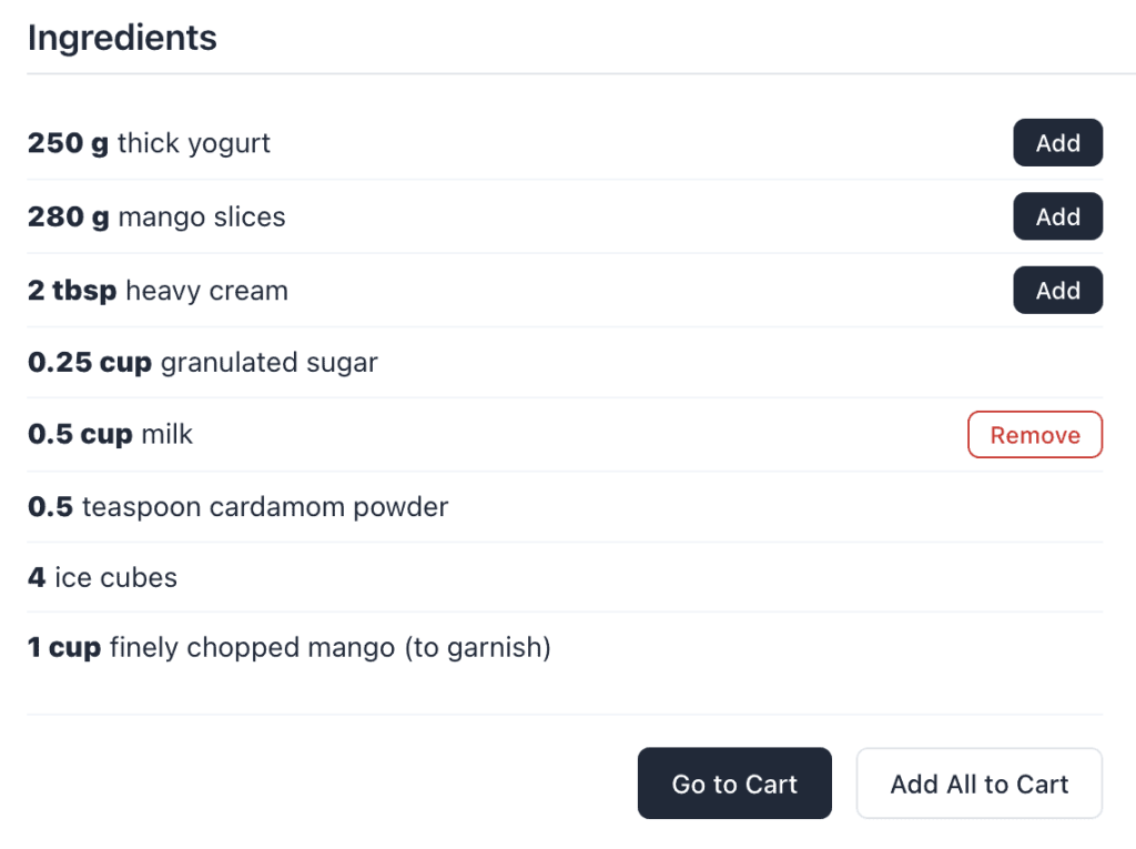 Shoppable ingredients in Shopify using KL Recipe Studio app