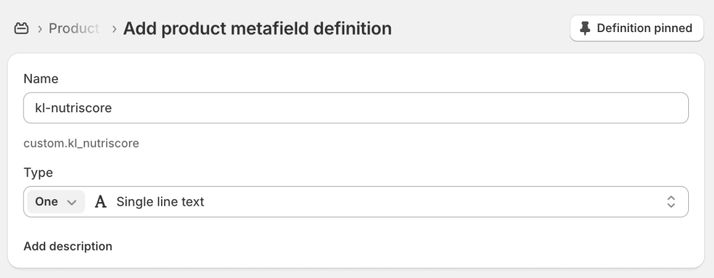 Add a meta field for nutriscore in Shopify
