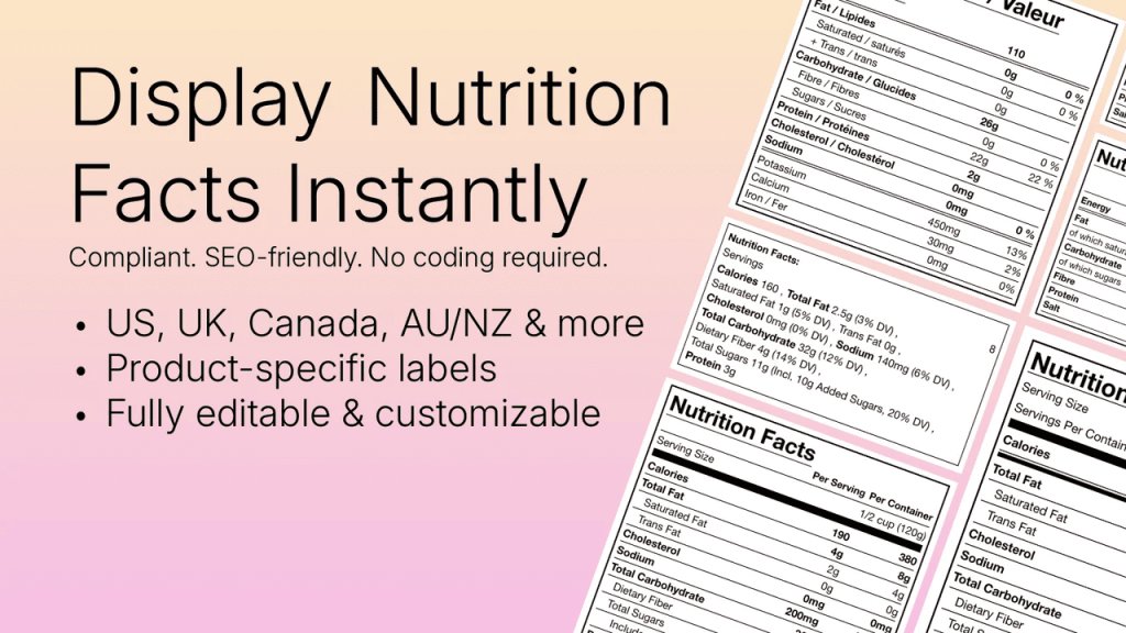 Display nutrition facts in Shopify