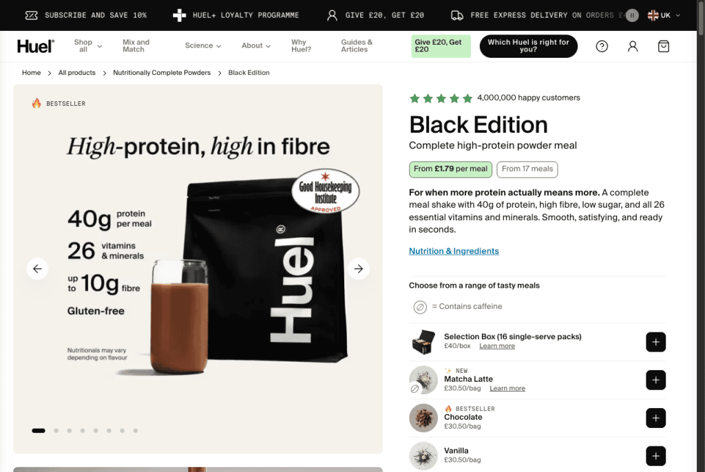 Huel supplement store on Shopify