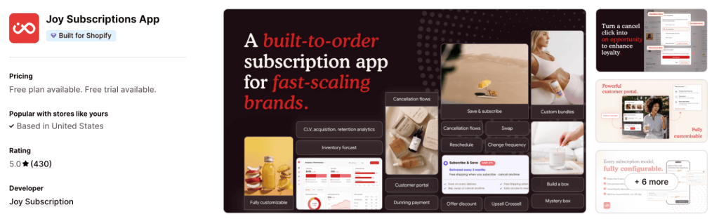 Joy subscriptions app for shopify for supplement brands
