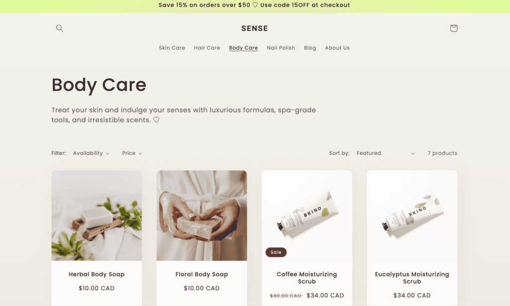 Sense theme for Shopify
