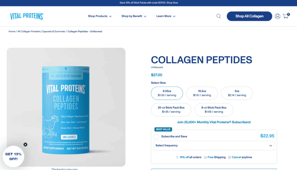 Vital proteins - example of shopify nutrition store